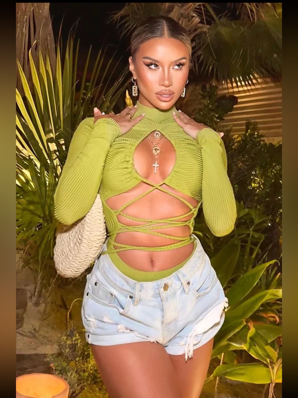 Wrap Long-Sleeve Top in Olive Green